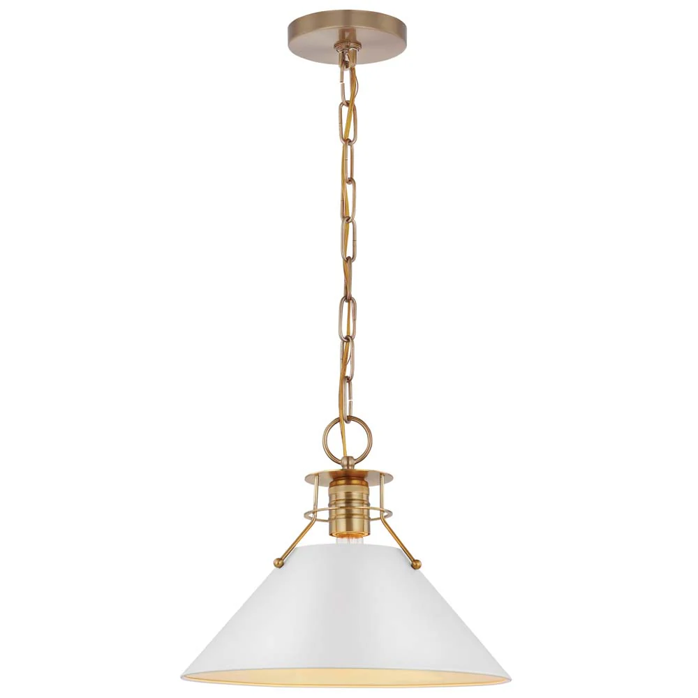 Outpost 1-Light Medium Pendant Matte White with Burnished Brass - Image 2