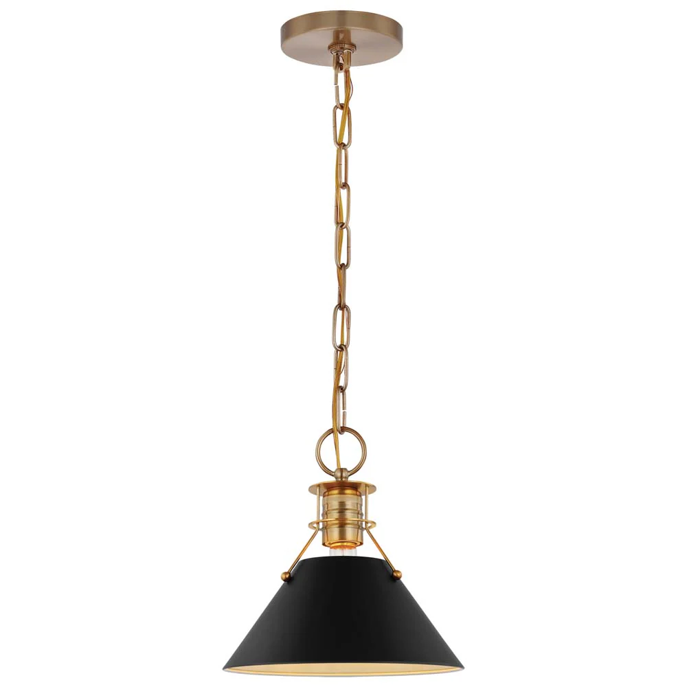 Outpost 1-Light Small Pendant Matte Black with Burnished Brass - Image 2