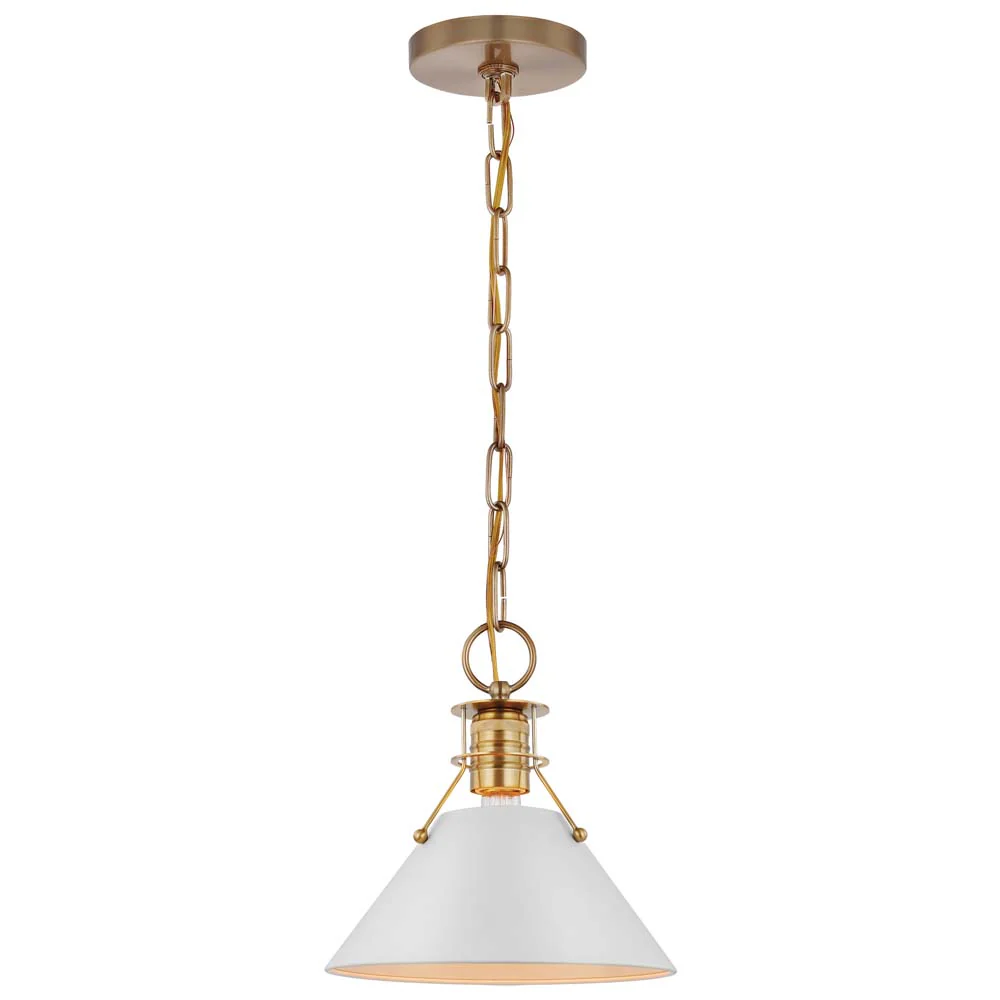 Outpost 1-Light Small Pendant Matte White with Burnished Brass - Image 2