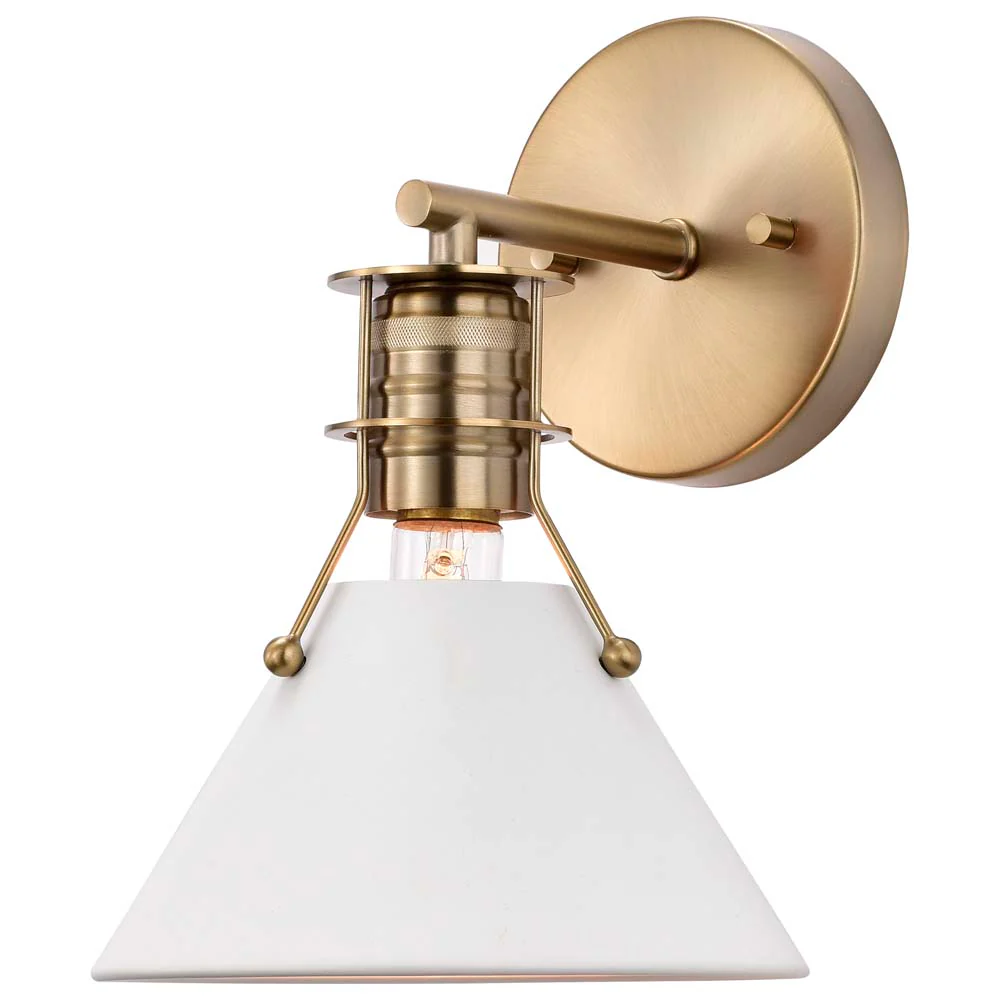Outpost 1-Light Wall Sconce Matte White with Burnished Brass - Image 2