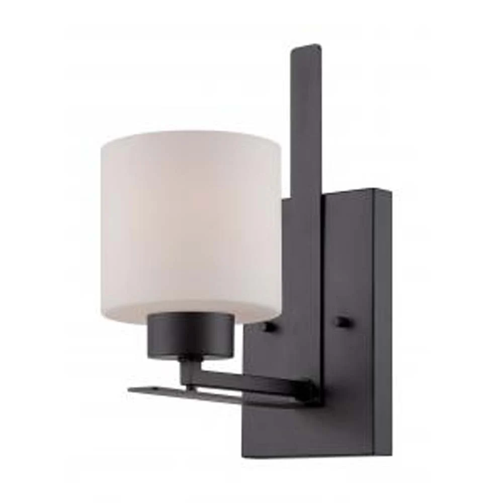 Nuvo Parallel 1-Light Vanity Fixture w/ Etched Opal Glass in Aged Bronze Finish