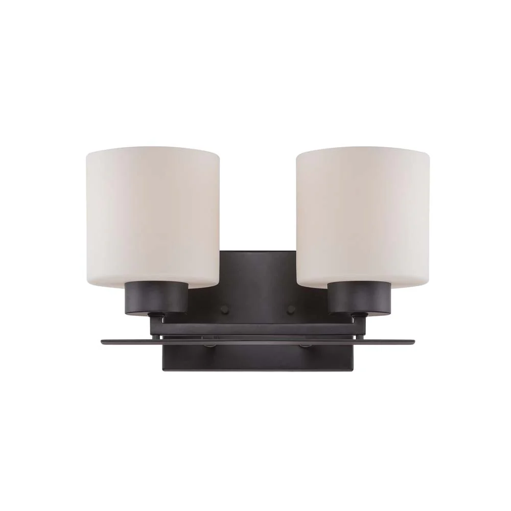Nuvo Parallel 2-Light Vanity Fixture w/ Etched Opal Glass in Aged Bronze Finish