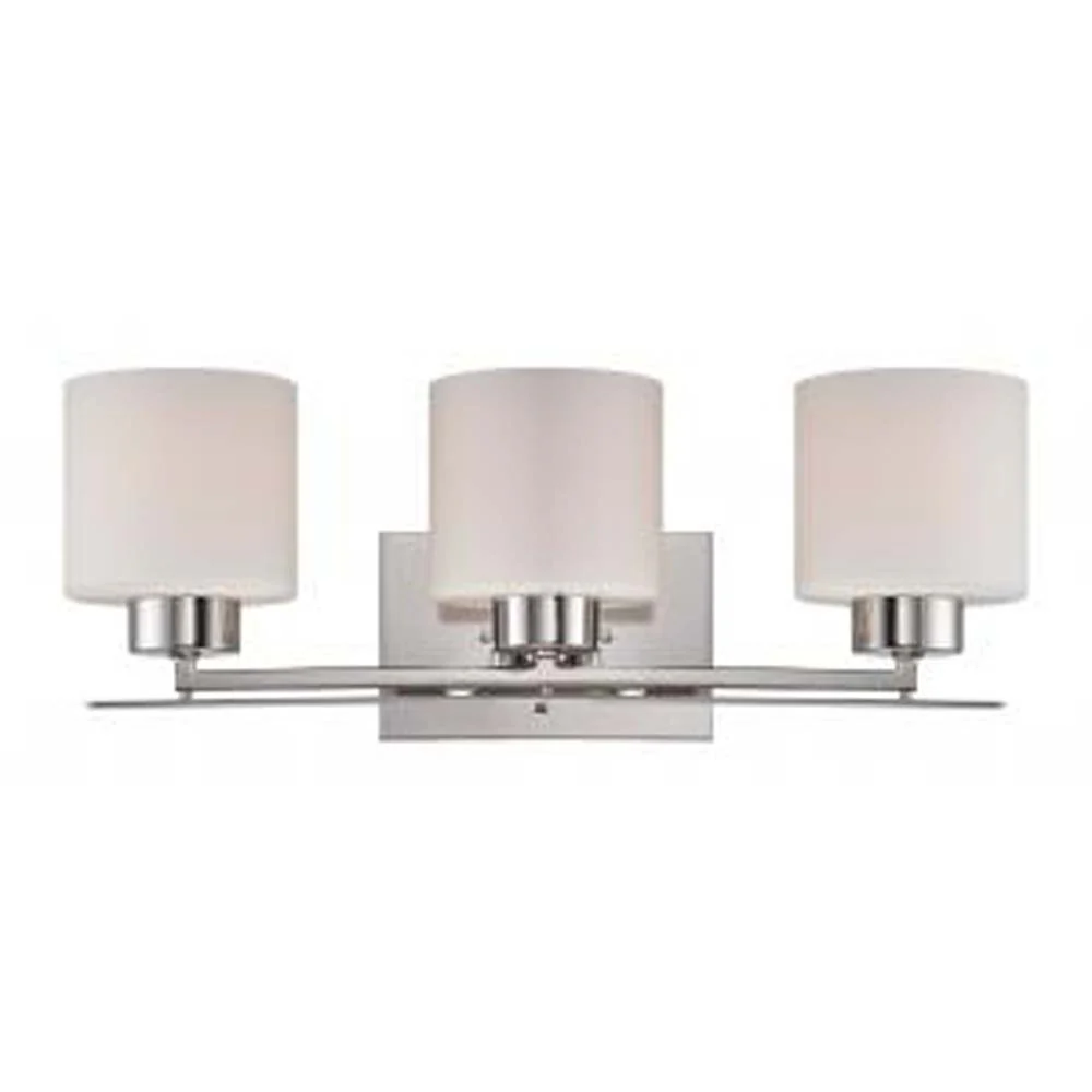 Nuvo Parallel 3-Light Vanity Fixture w/ Etched Opal Glass in Polished Nickel