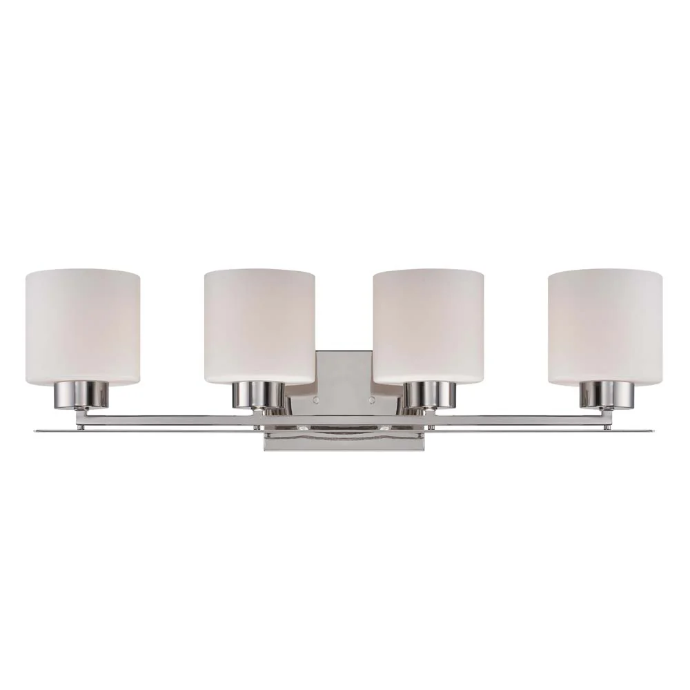 Nuvo Parallel 4-Light Vanity Fixture w/ Etched Opal Glass in Polished Nickel