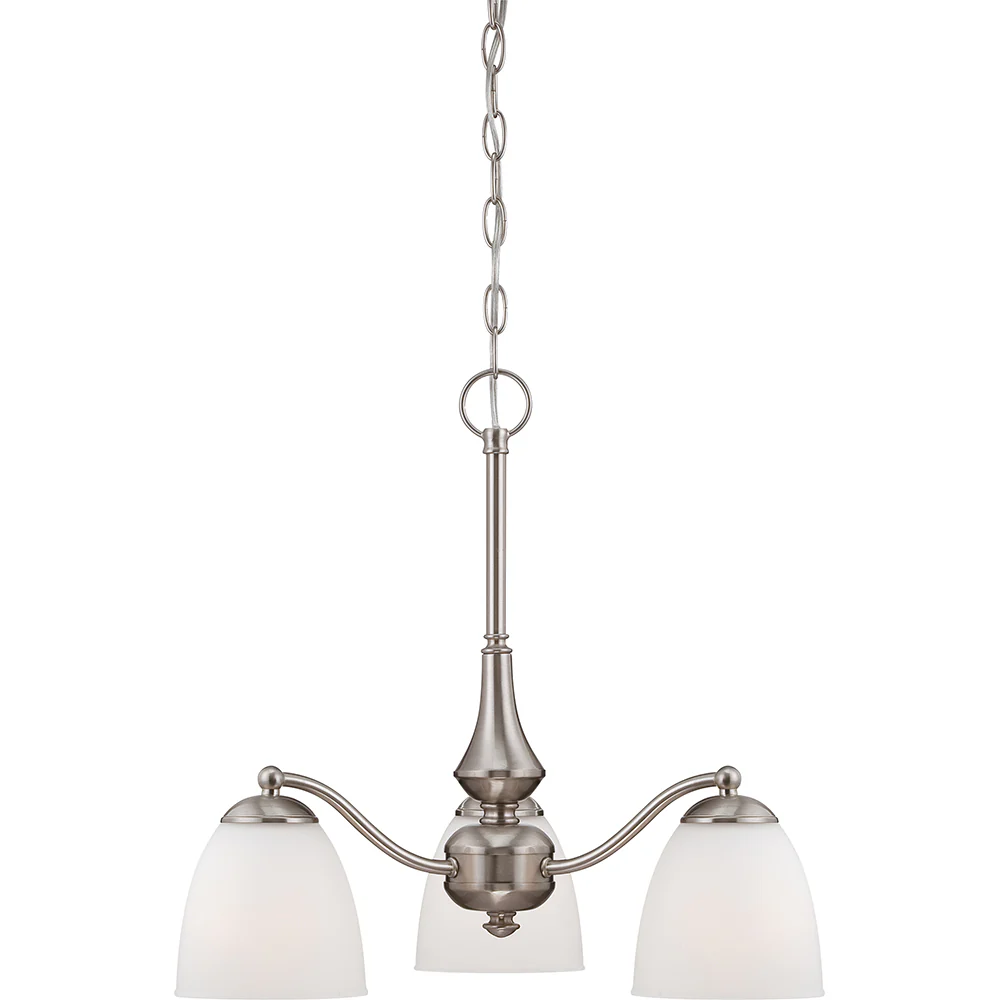 Nuvo Patton 3-Light Brushed Nickel Chandelier Arms Down w/ Frosted Glass