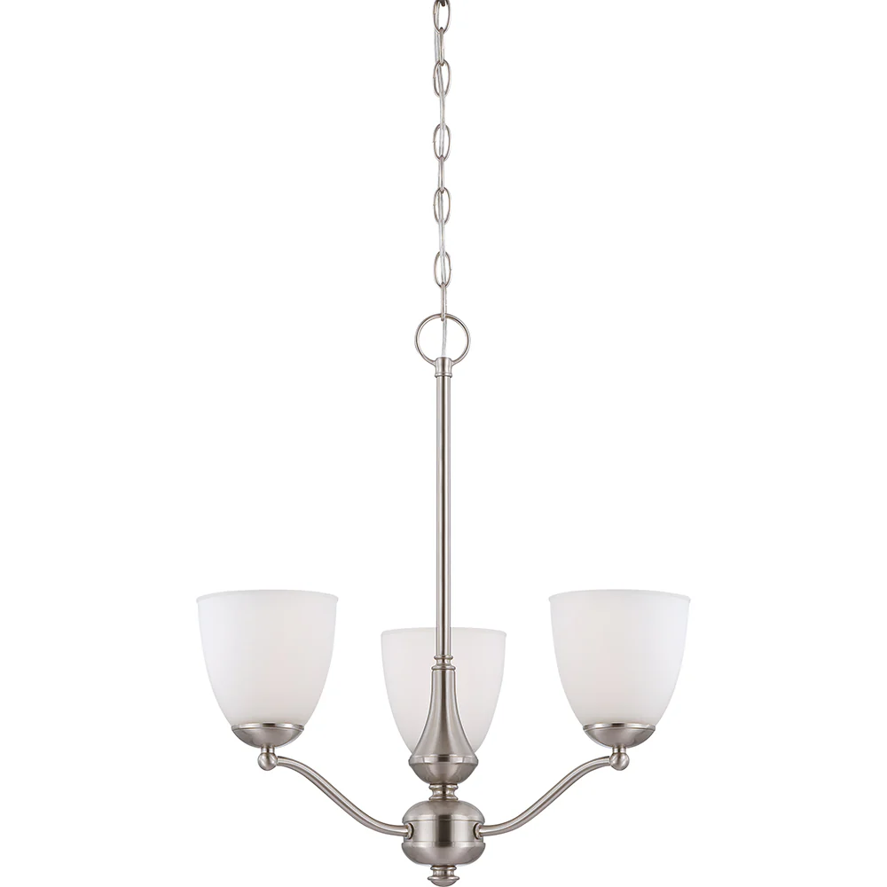 Nuvo Patton 3-Light Brushed Nickel Chandelier Arms Up w/ Frosted Glass