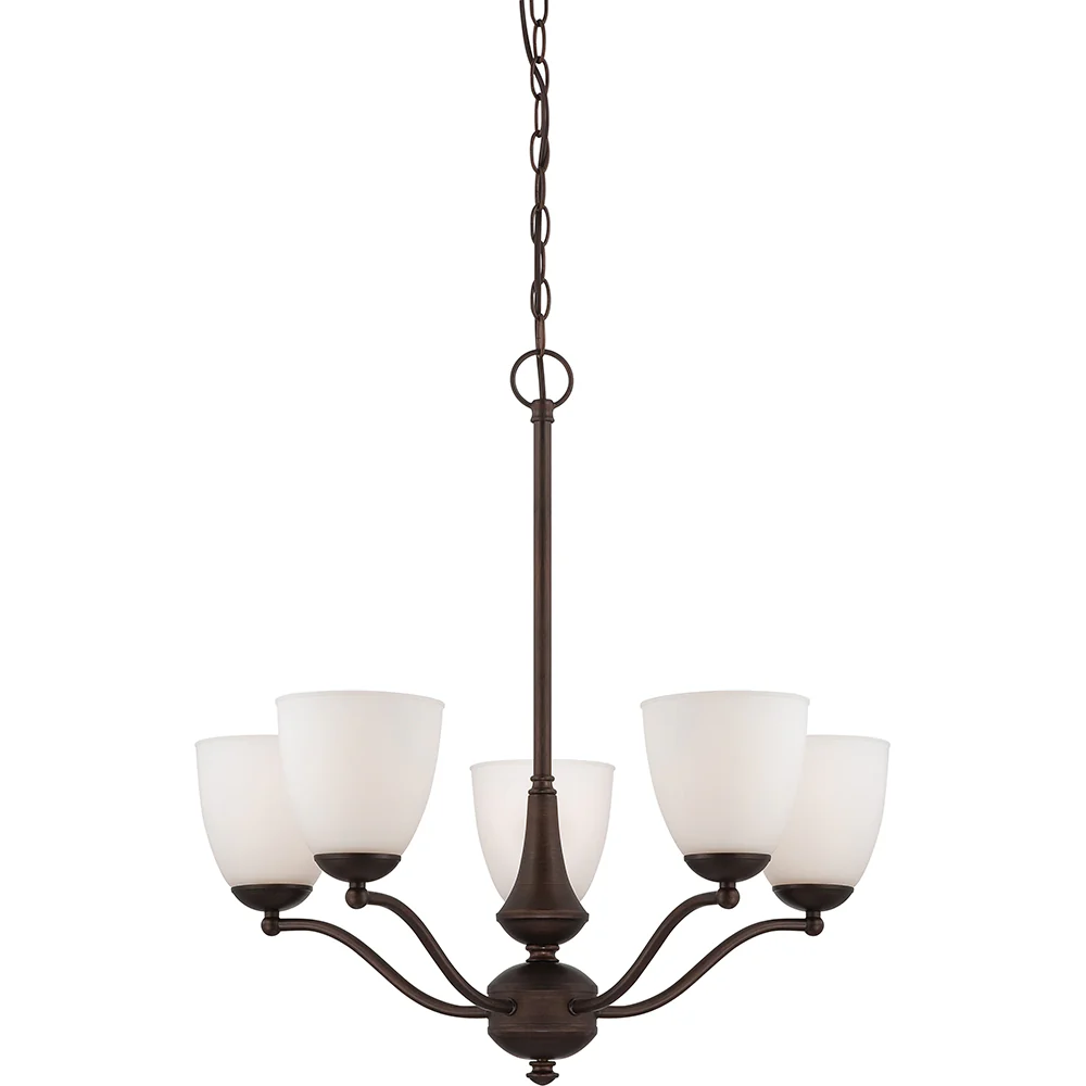 Nuvo Patton 5-Light Chandelier (Arms Up) w/ Frosted Glass in Prairie Bronze