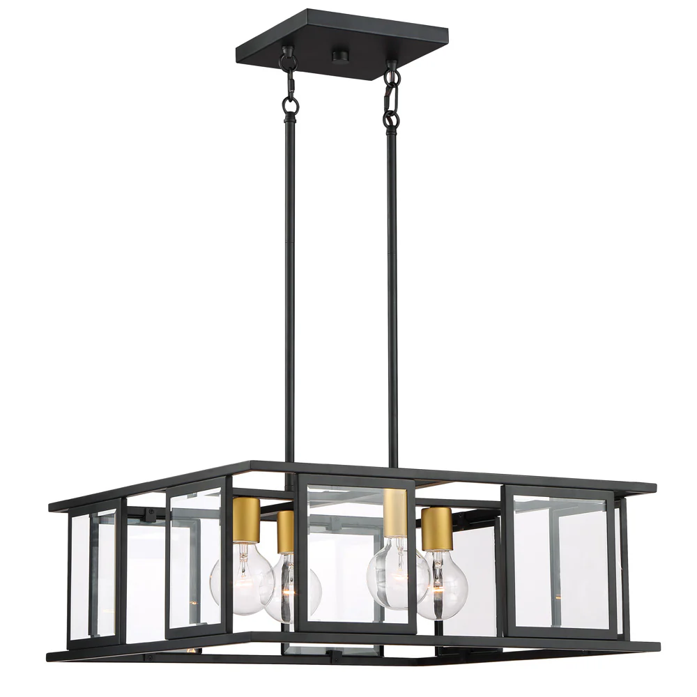 Nuvo Payne 4-Light Pendant w/ Clear Beveled Glass in Midnight Bronze Finish