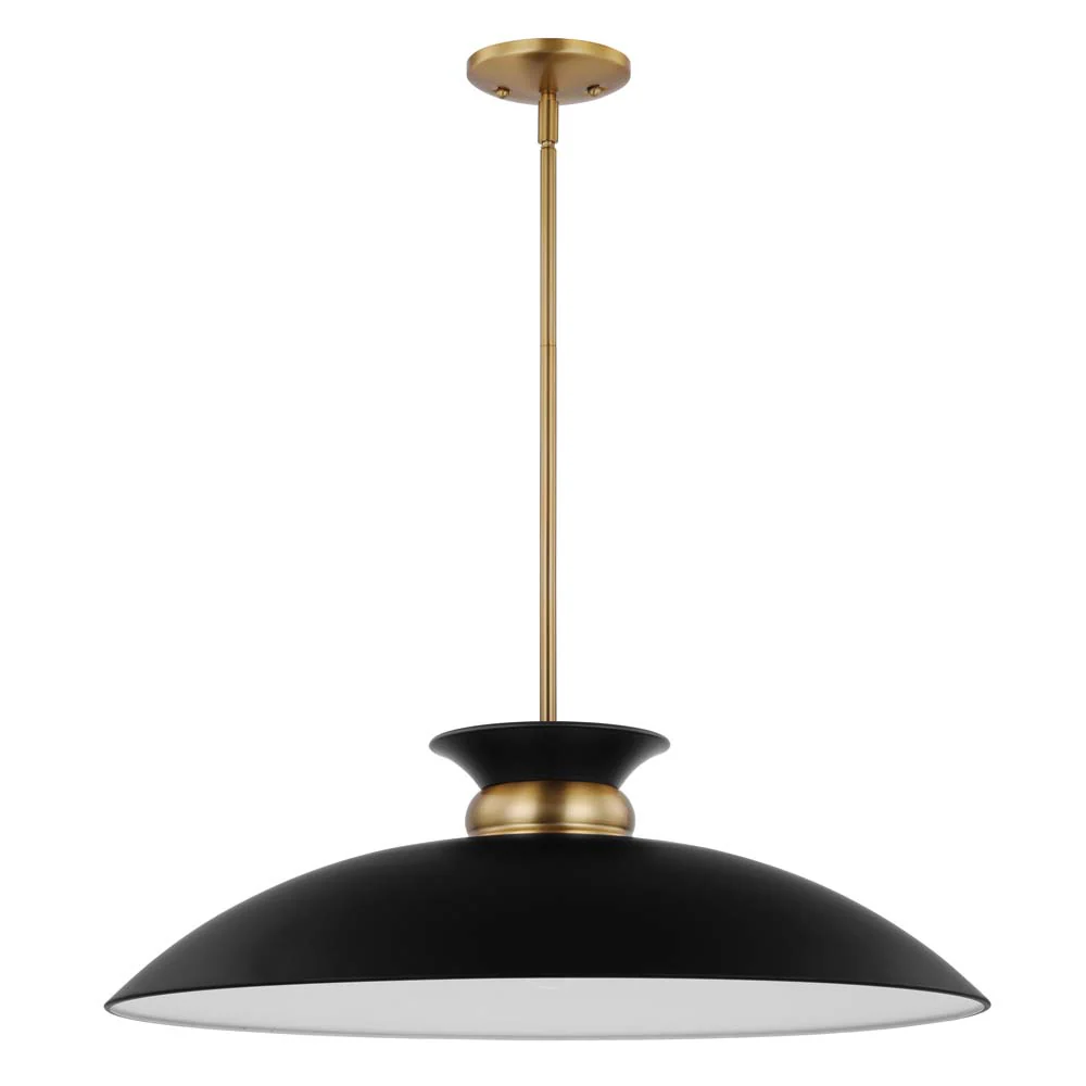 Perkins 1-Light Large Pendant Matte Black with Burnished Brass - Image 2
