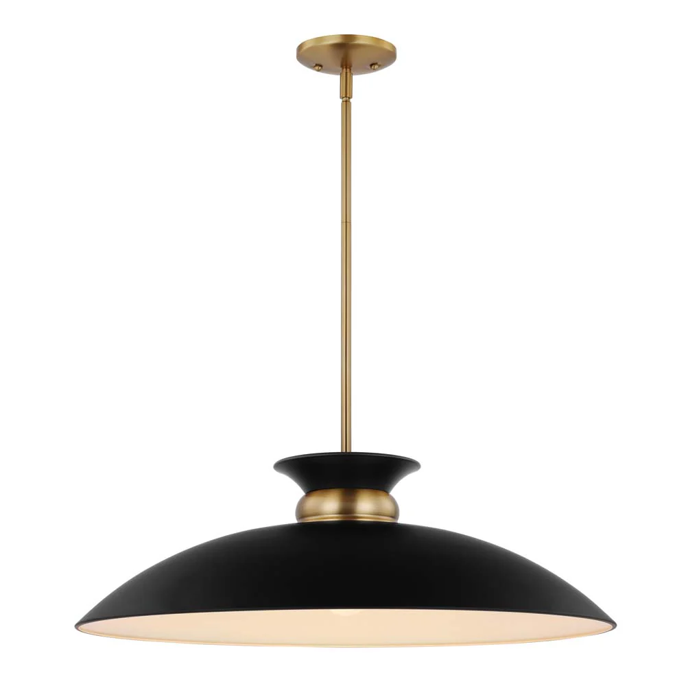 Perkins 1-Light Large Pendant Matte Black with Burnished Brass - Image 3
