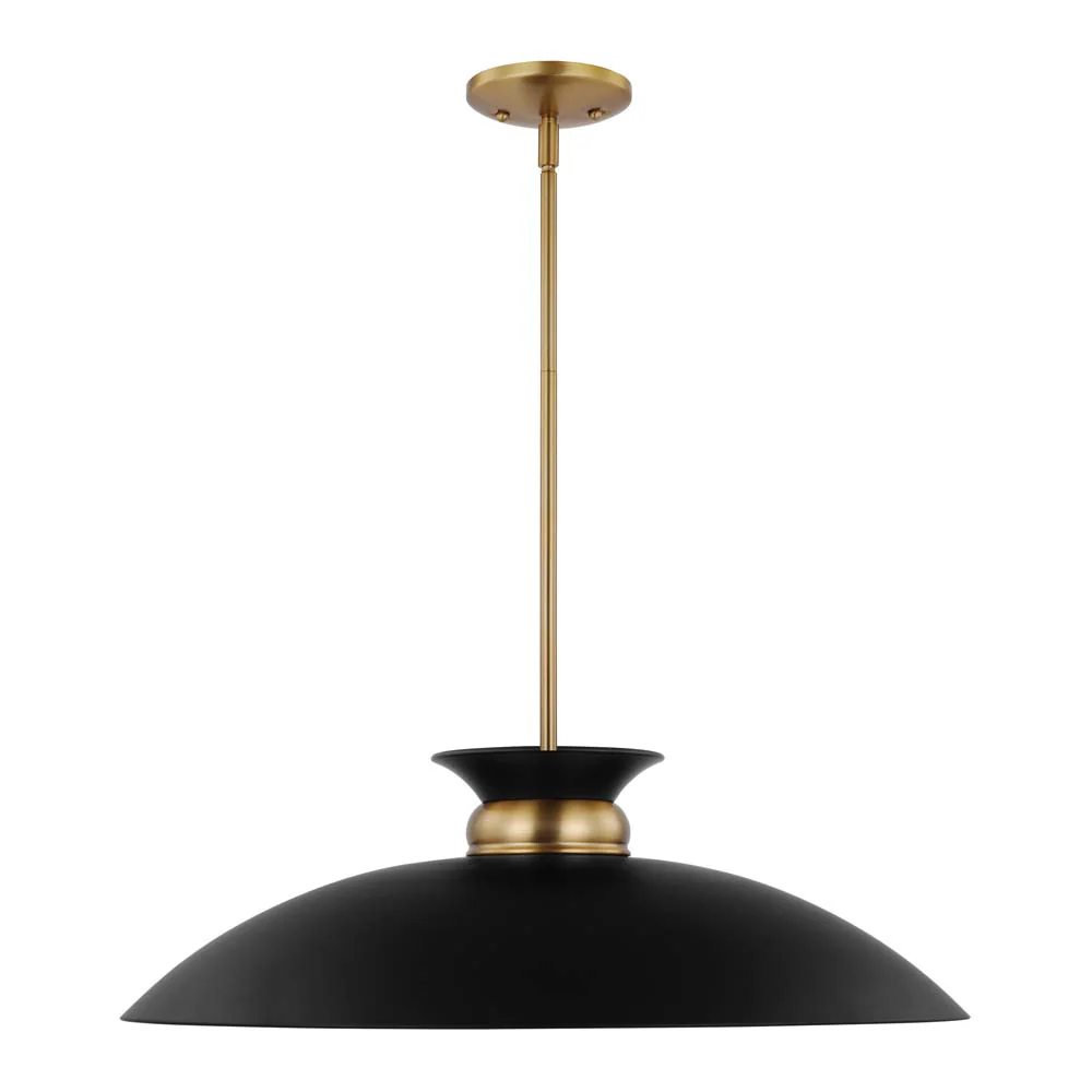 Perkins 1-Light Large Pendant Matte Black with Burnished Brass - Image 4