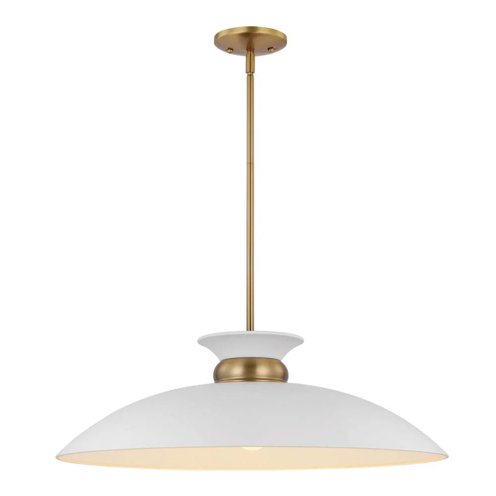 Perkins 1-Light Large Pendant Matte White with Burnished Brass - Image 2
