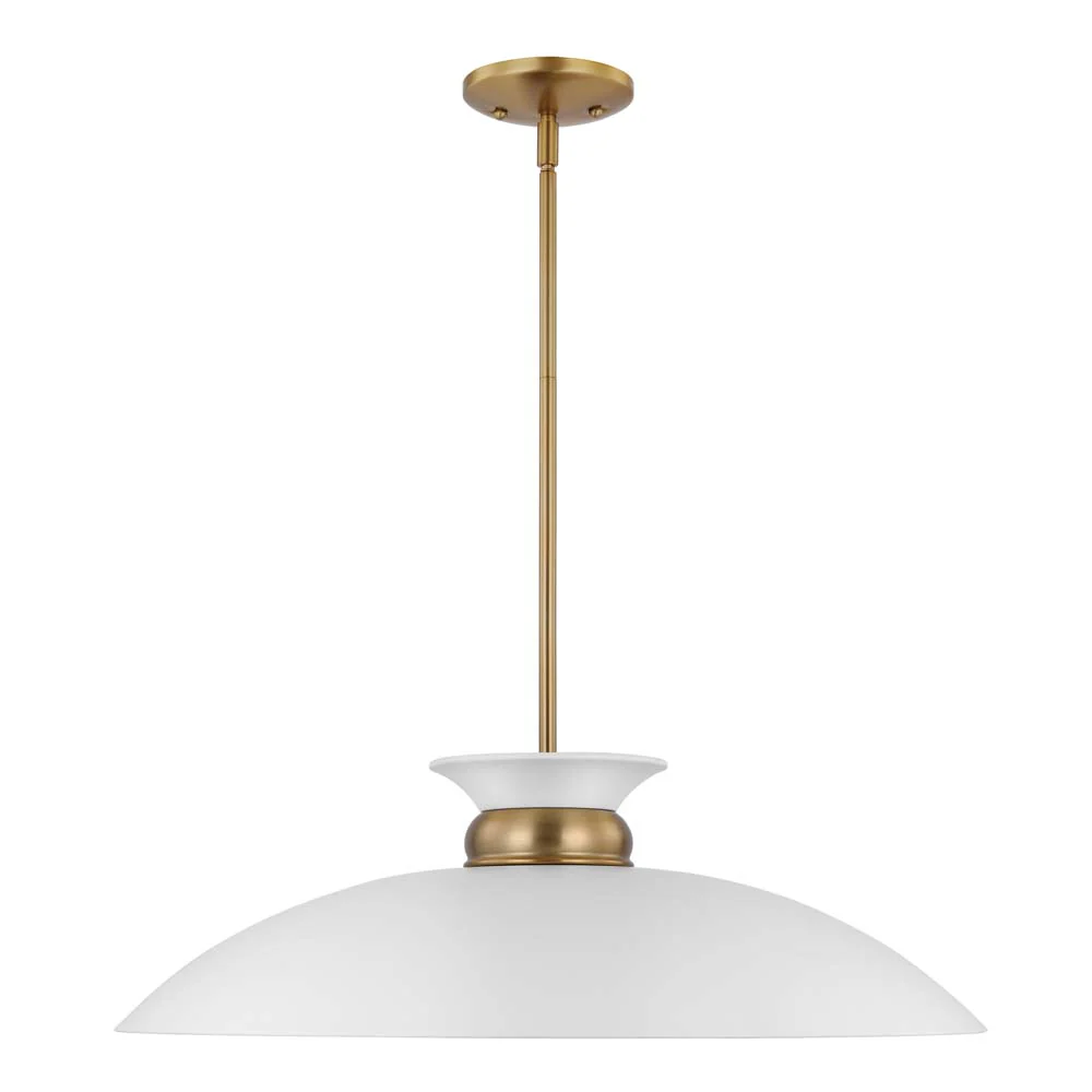 Perkins 1-Light Large Pendant Matte White with Burnished Brass - Image 3
