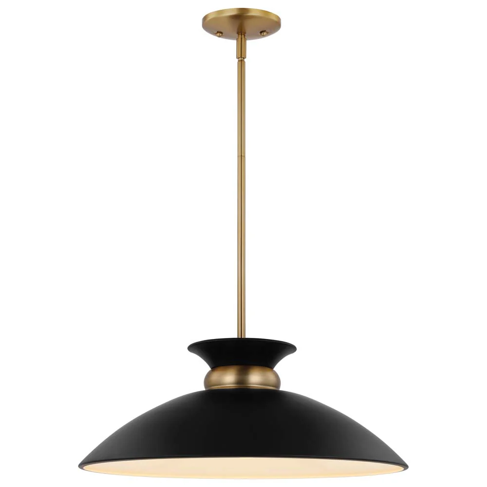 Perkins 1-Light Medium Pendant Matte Black with Burnished Brass - Image 2