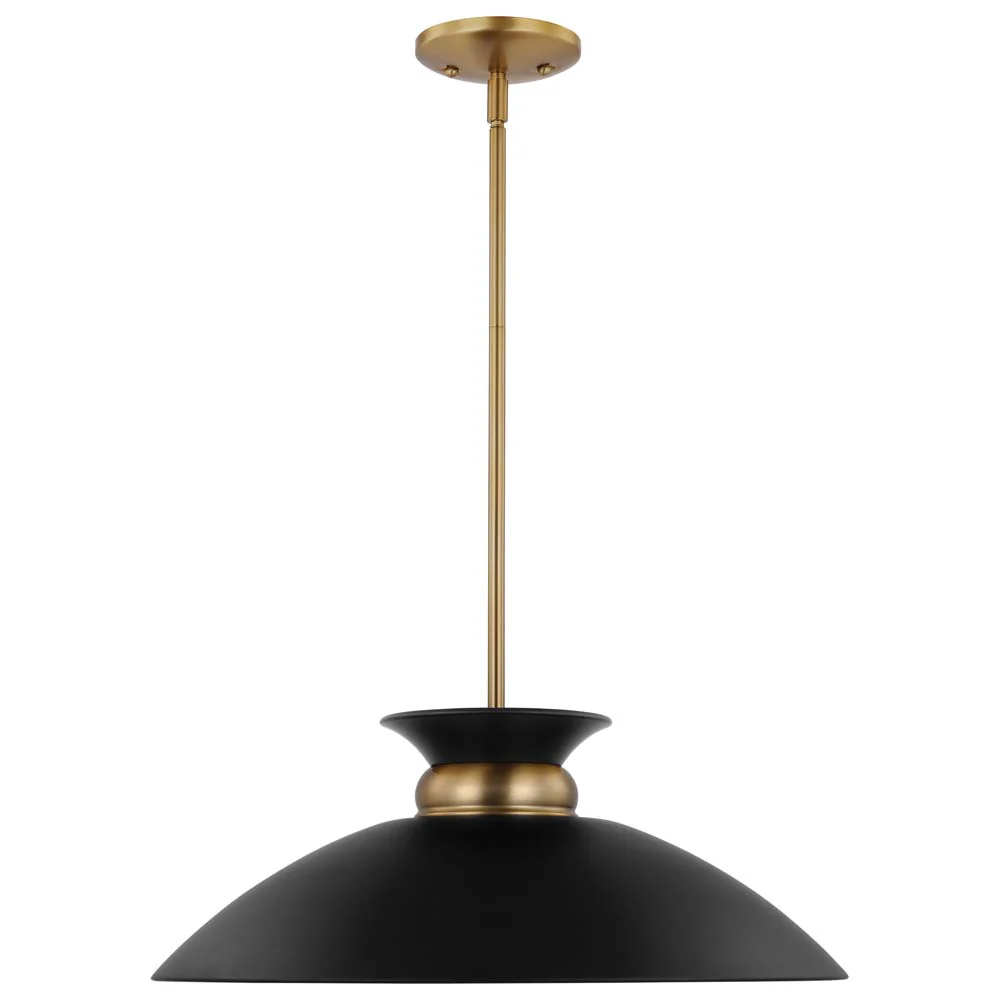 Perkins 1-Light Medium Pendant Matte Black with Burnished Brass - Image 3