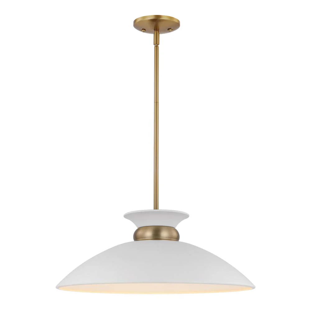Perkins 1-Light Medium Pendant Matte White with Burnished Brass - Image 2