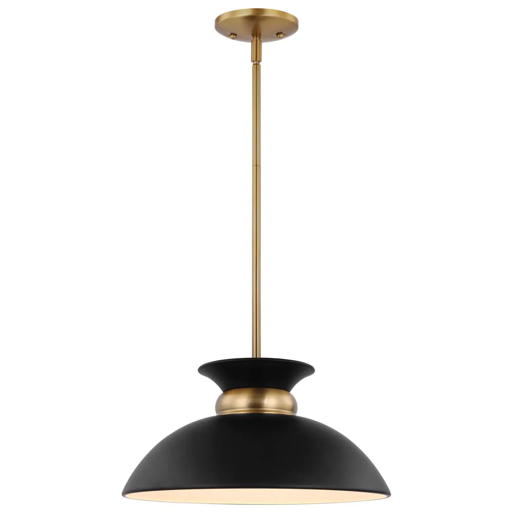 Perkins 1-Light Small Pendant Matte Black with Burnished Brass - Image 2