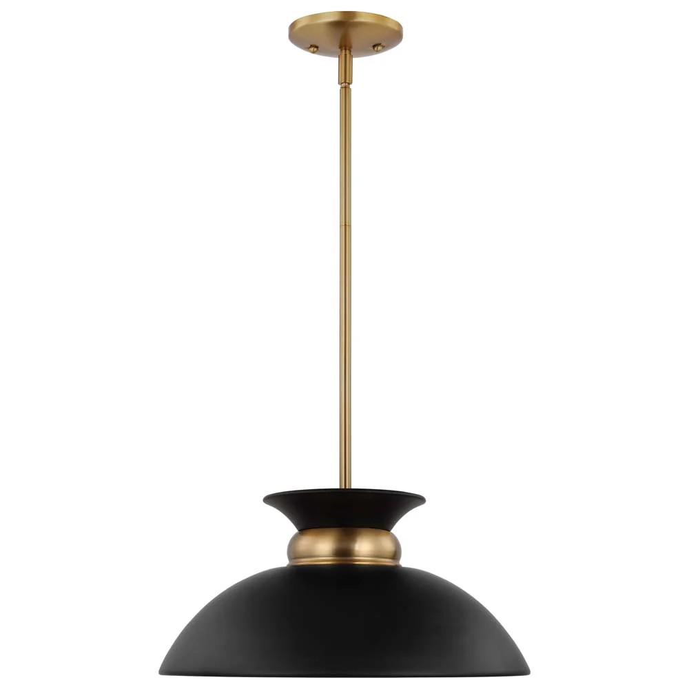 Perkins 1-Light Small Pendant Matte Black with Burnished Brass - Image 3