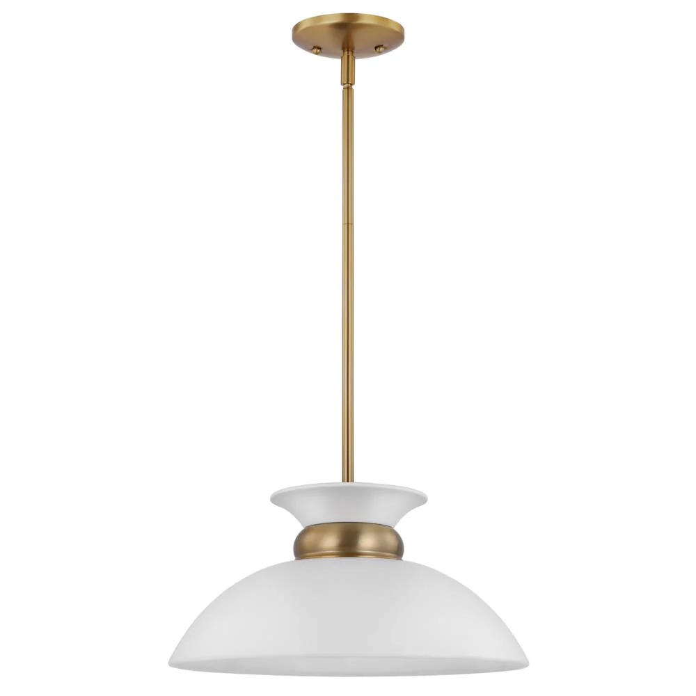 Perkins 1-Light Small Pendant Matte White with Burnished Brass - Image 2