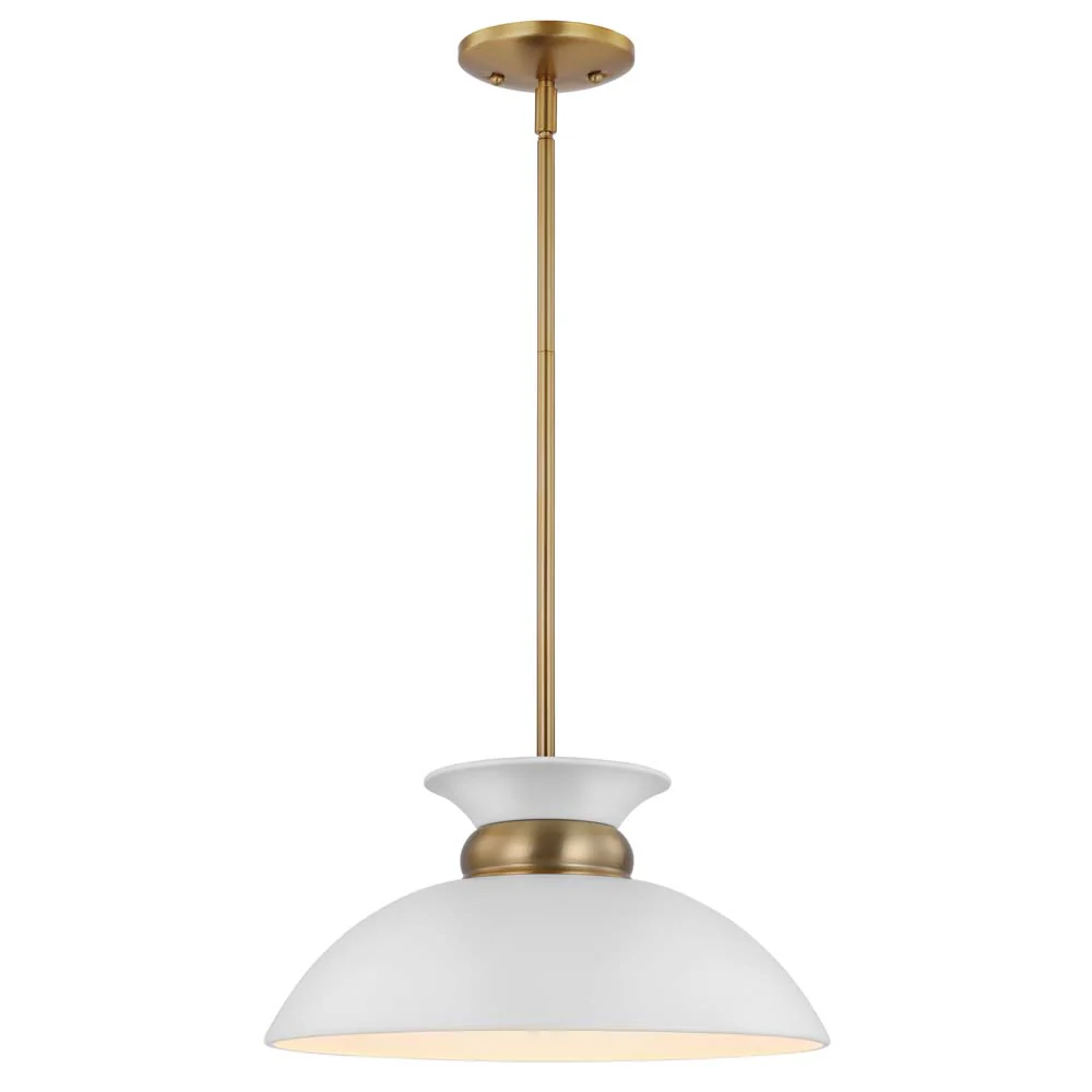 Perkins 1-Light Small Pendant Matte White with Burnished Brass - Image 3