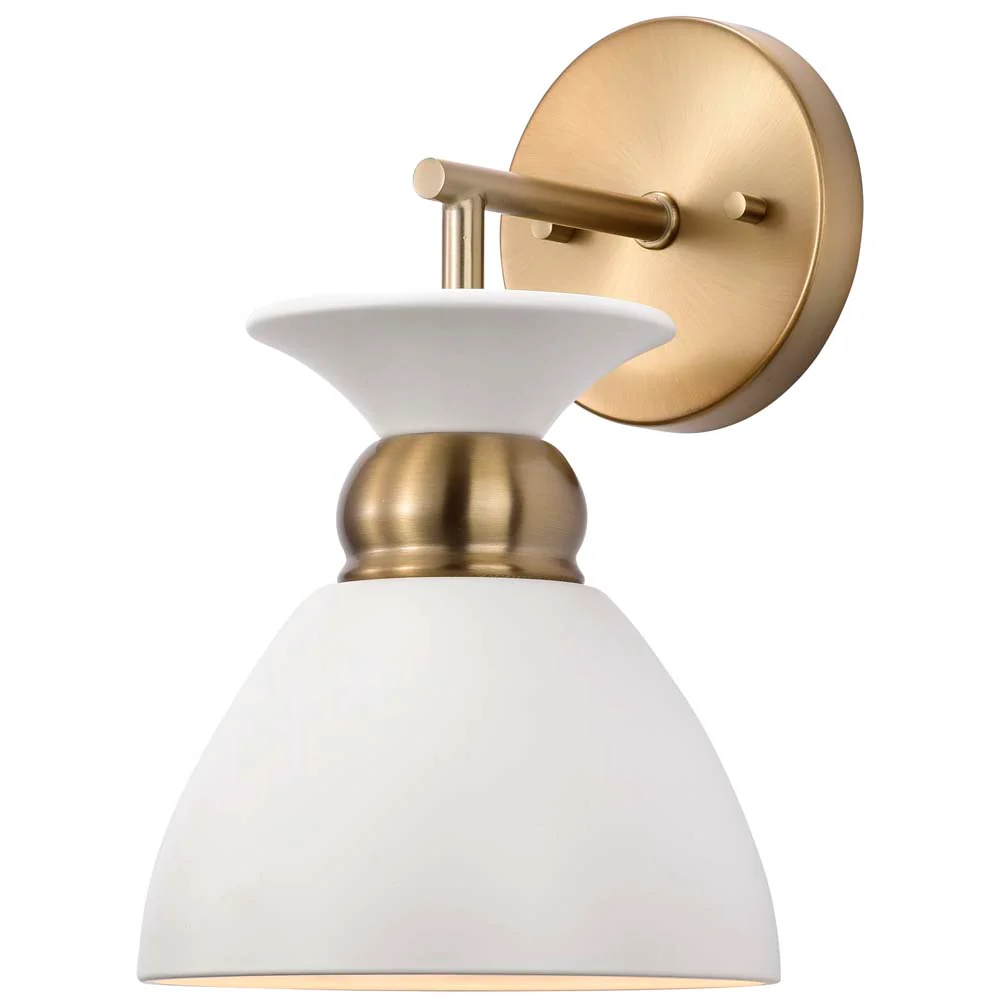 Perkins 1-Light Wall Sconce Matte White with Burnished Brass - Image 2