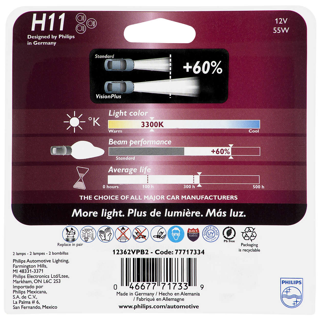 Philips H11 12362 - Vision Plus Headlight Automotive lamp - 2 bulbs - Image 6