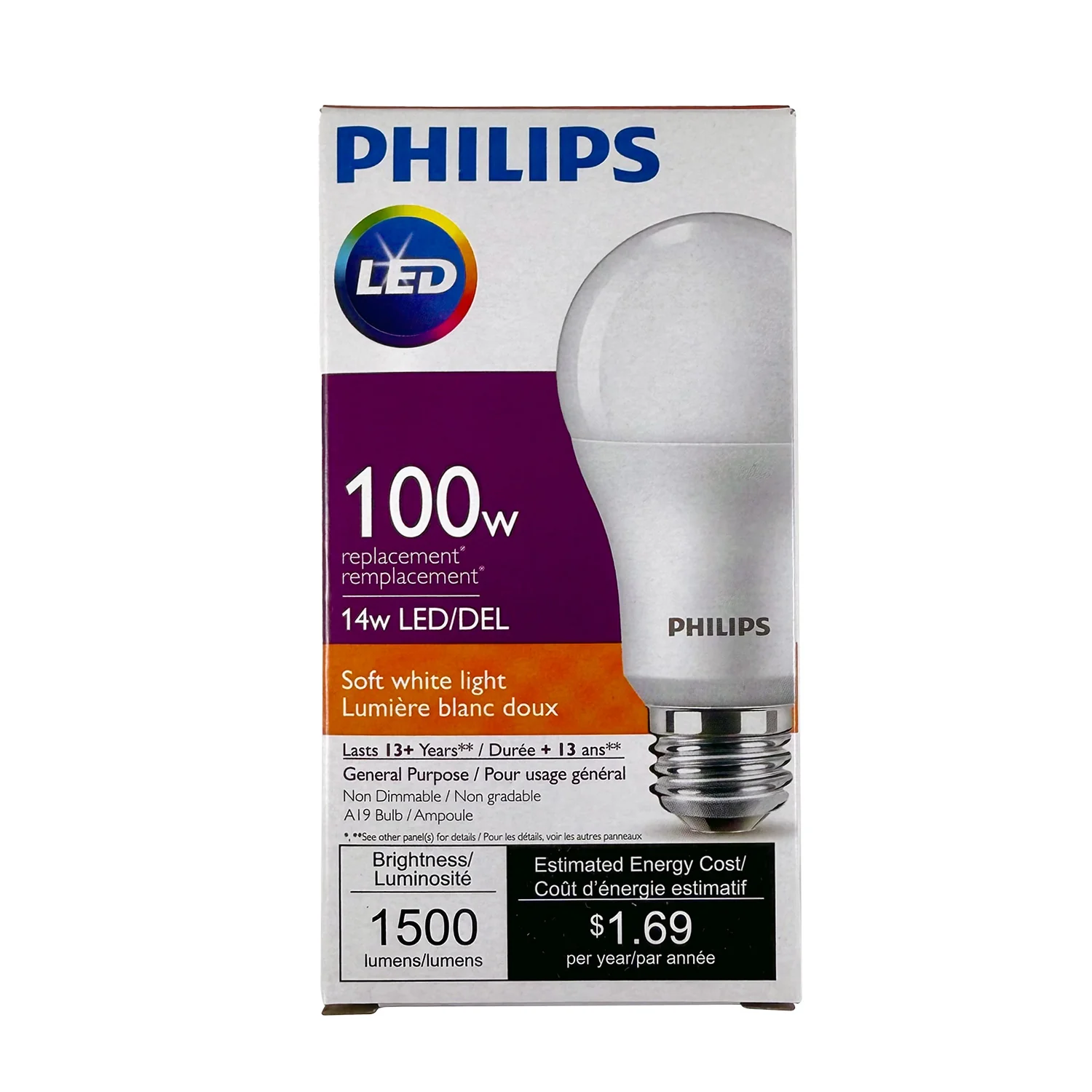 Philips 14W A19 LED 1500Lm 2700K Soft White Non-Dimmable - 100w Equiv - Image 2