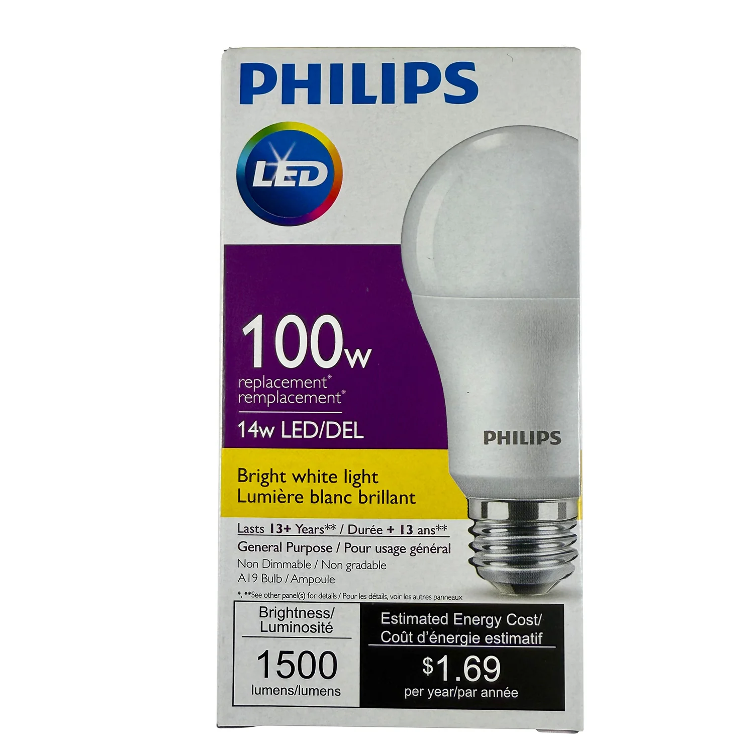 Philips 14w A19 LED 1500Lm 3000K Bright White Non-Dimmable - 100w Equiv - Image 2
