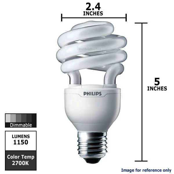 Philips 20w 120v Twist Dimmable 2700K Warm White E26 Fluorescent Light Bulb - Image 2