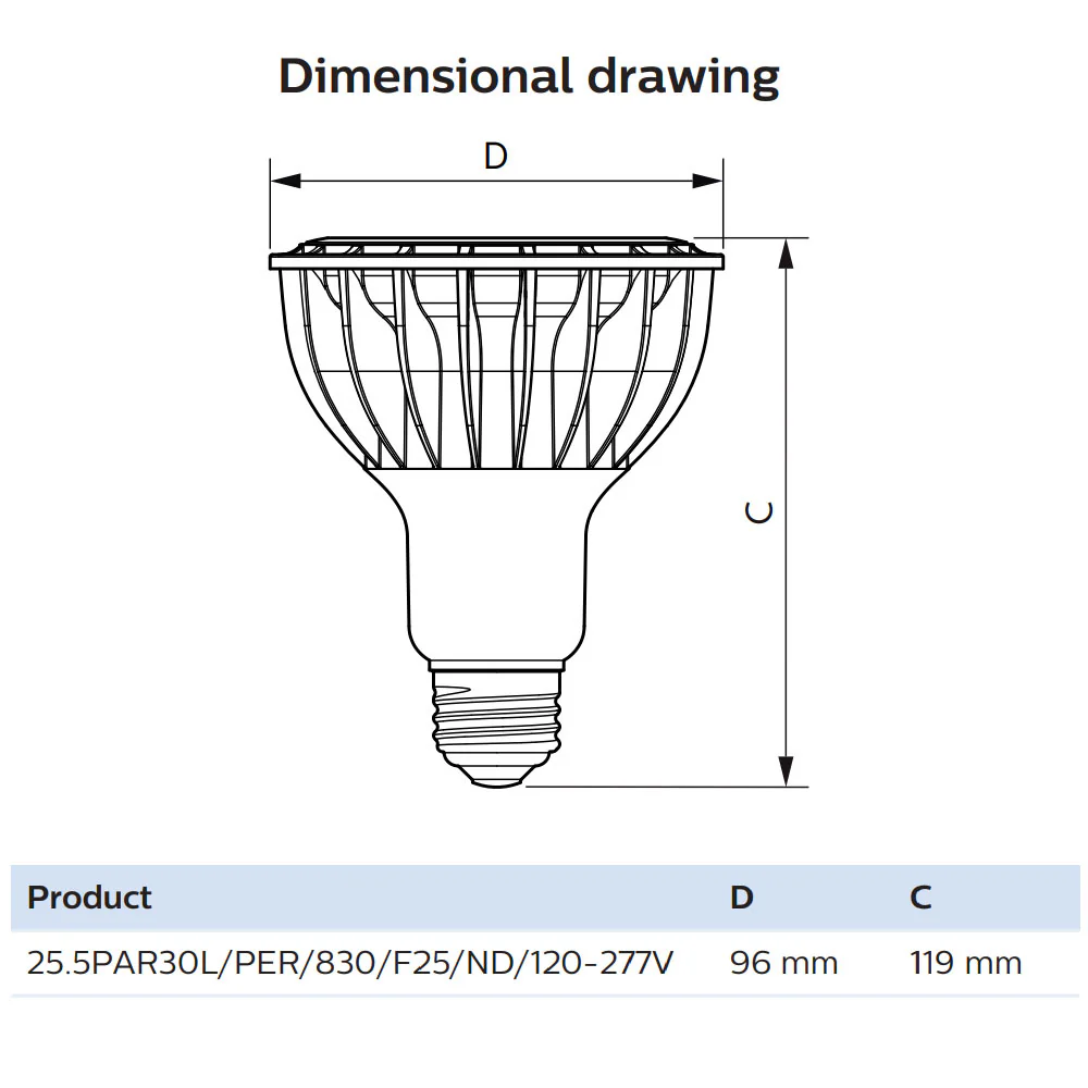 Philips 25.5w PAR30L LED Flood 25d Non-Dimmable 3000K Bright White 120-277V Bulb - Image 2