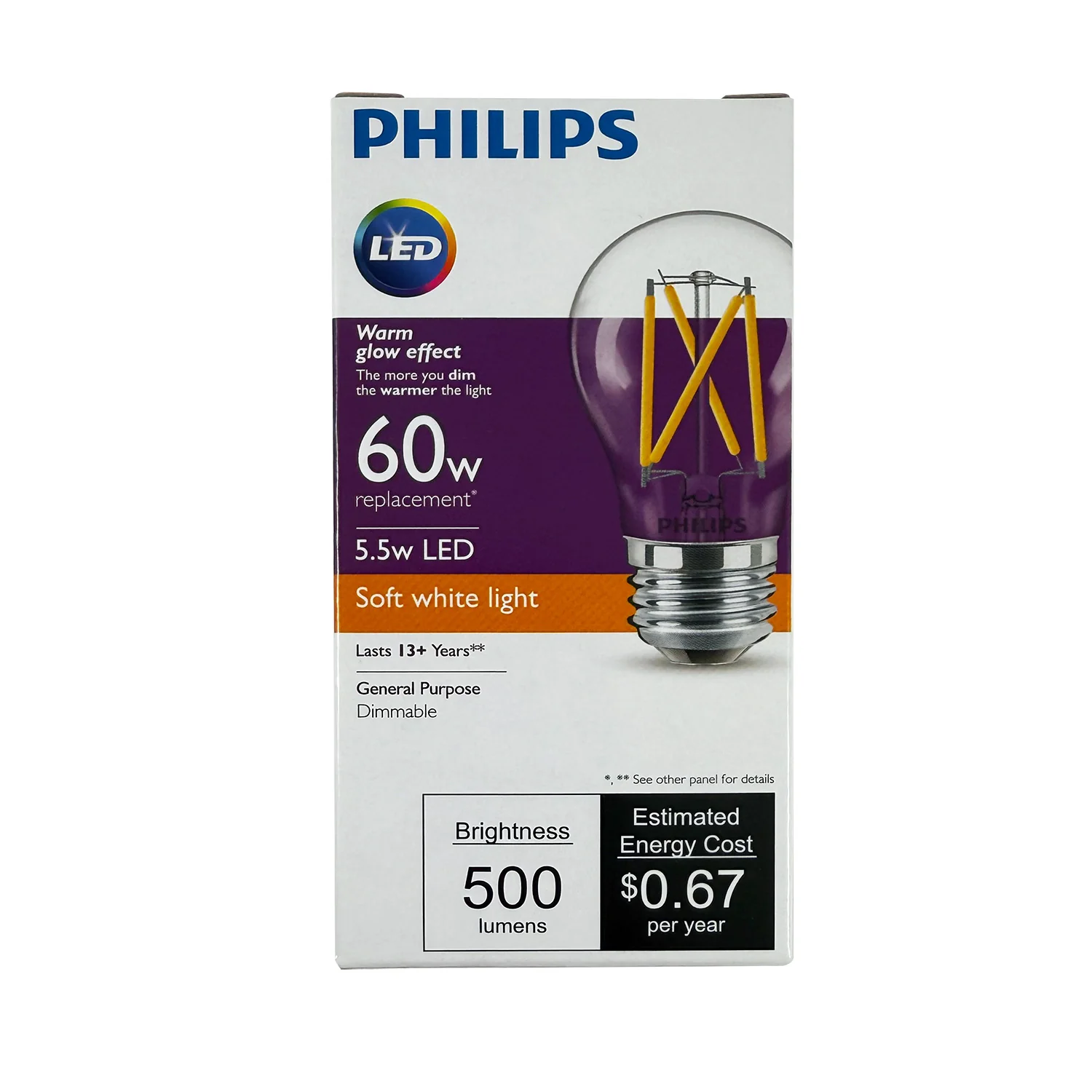 Philips 5.5w A15 Filament LED 2,700K Soft White Warm Glow Dimmable - 60w Equiv - Image 2