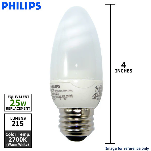 Philips 5w 120v E12 2700K Warm White Decorative Fluorescent Light Bulb - Image 3