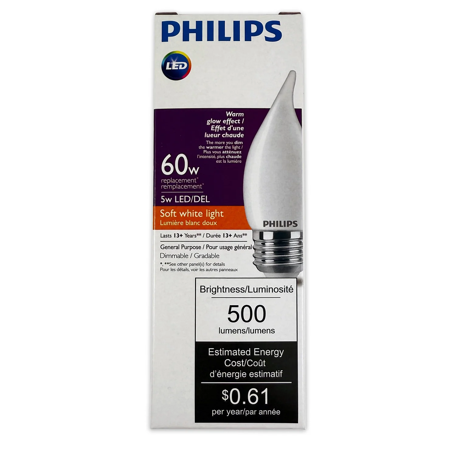 Philips 5w BA11 LED 500Lm 2700k Soft White Dimmable - 60w Equiv - Image 2