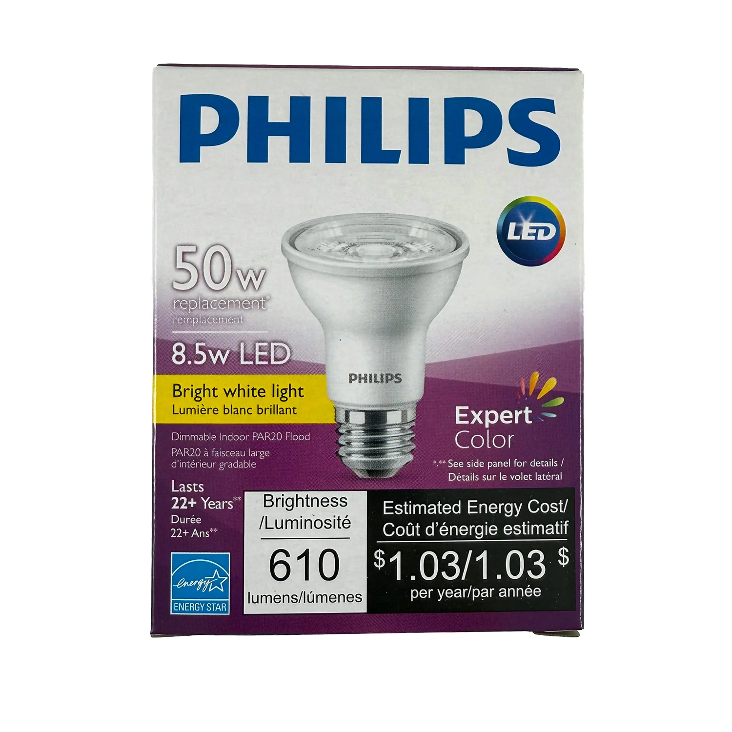 Philips 8.5W PAR20 LED 610Lm 3000K Bright White F25 Dimmable - 50W Equiv - Image 2