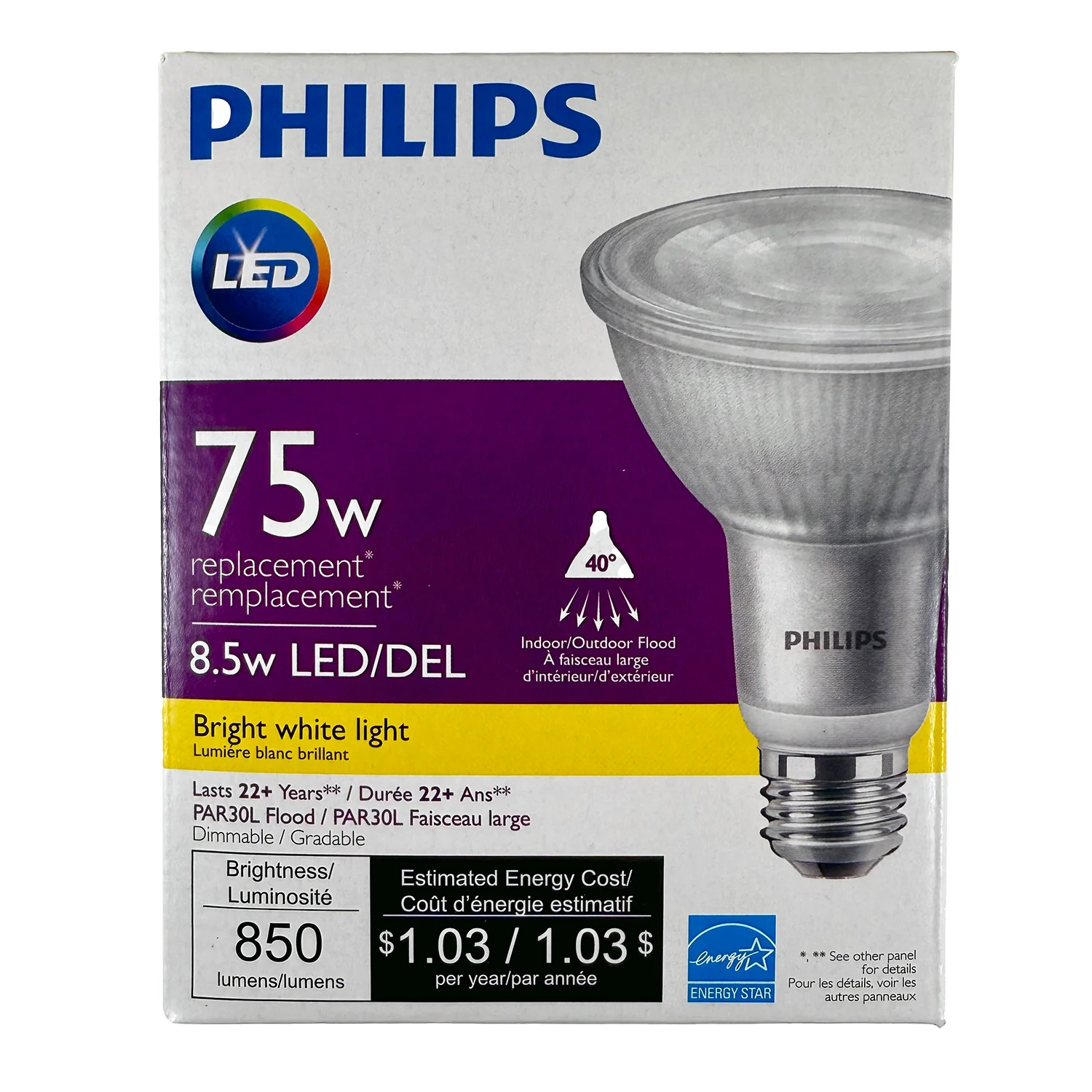 Philips 8.5W PAR30L LED 3000K / Bright White Dimmable - 75w Equiv - Image 2