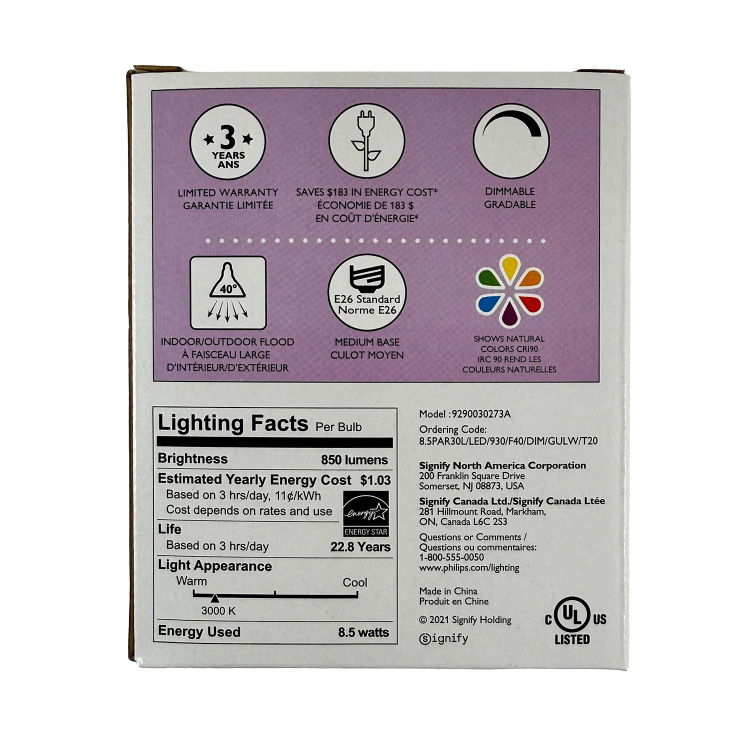 Philips 8.5W PAR30L LED 3000K / Bright White Dimmable - 75w Equiv - Image 3