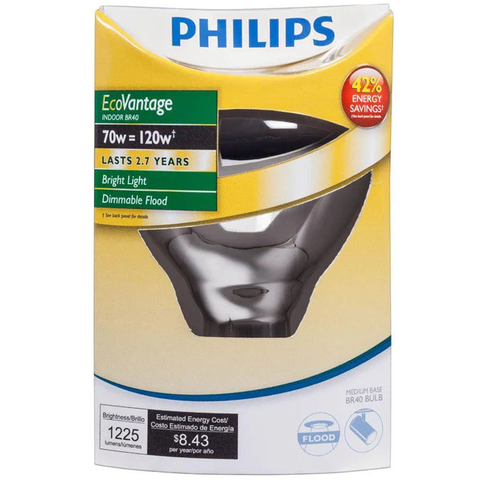 Philips EcoVantage 70-Watt BR40 Dimmable Halogen Flood Light Bulb - 85w incand. - Image 2