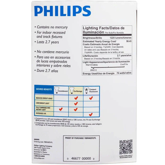 Philips EcoVantage 70-Watt BR40 Dimmable Halogen Flood Light Bulb - 85w incand. - Image 3