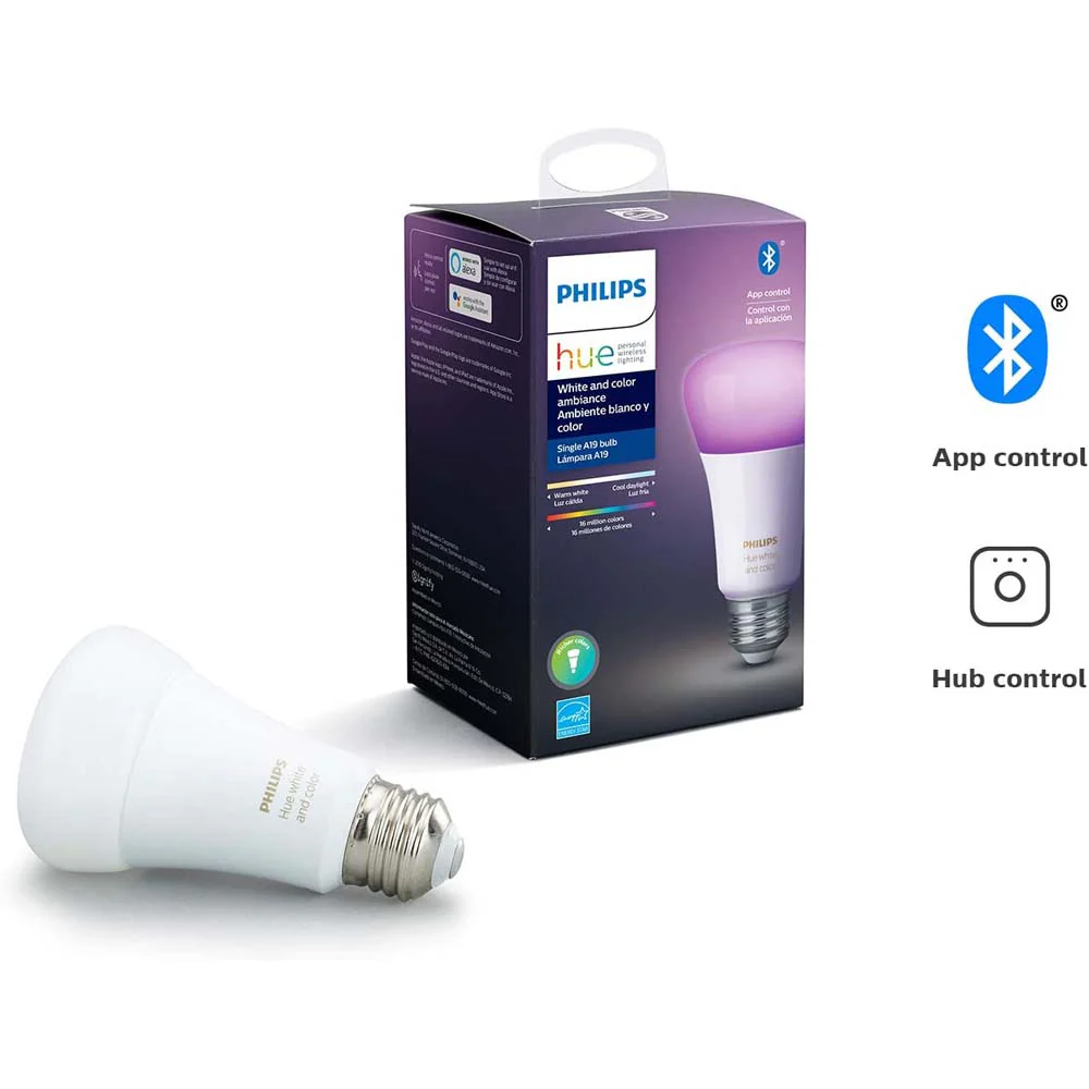 Philips Hue White and Color Ambiance A19 E26 Bluetooth & Zigbee LED Smart Bulb - Image 2