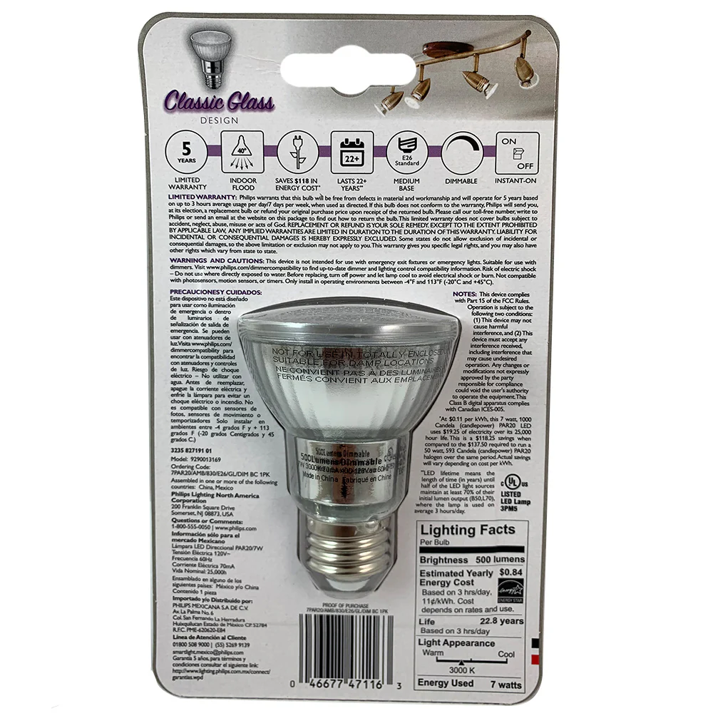 Philips 7w PAR20 LED 3000K Dimmable Flood Bulb - 50w Equiv. - Image 5