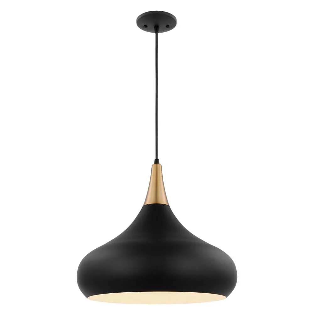 Phoenix 1-Light Large Pendant Matte Black with Burnished Brass - Image 2