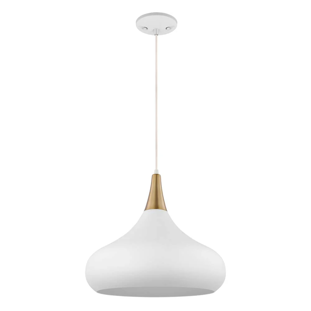 Phoenix 1-Light Large Pendant Matte White with Burnished Brass - Image 2