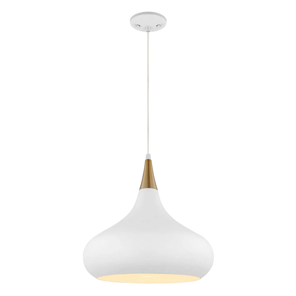 Phoenix 1-Light Medium Pendant Matte White with Burnished Brass - Image 2