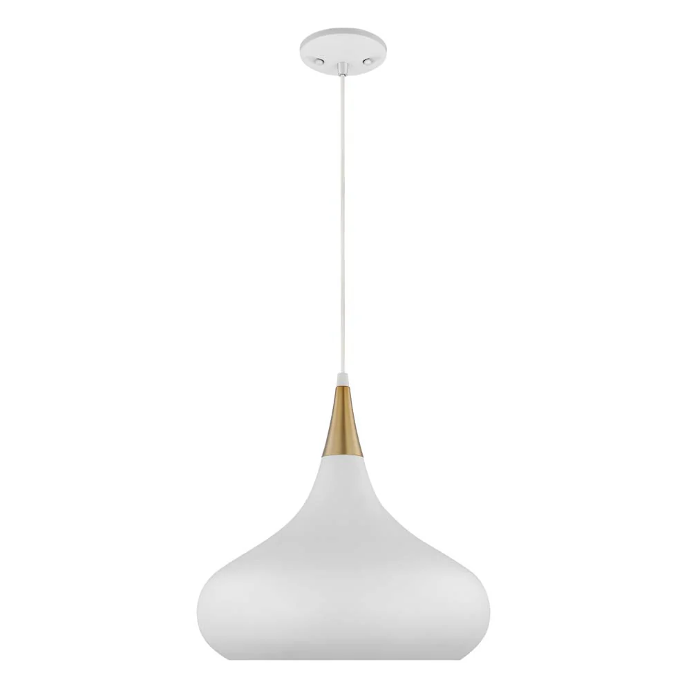 Phoenix 1-Light Medium Pendant Matte White with Burnished Brass - Image 3