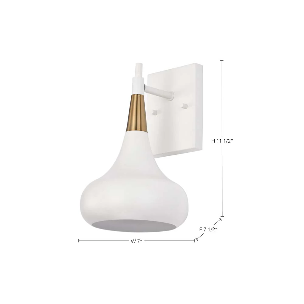 Phoenix 1-Light Wall Sconce Matte White with Burnished Brass - Image 7