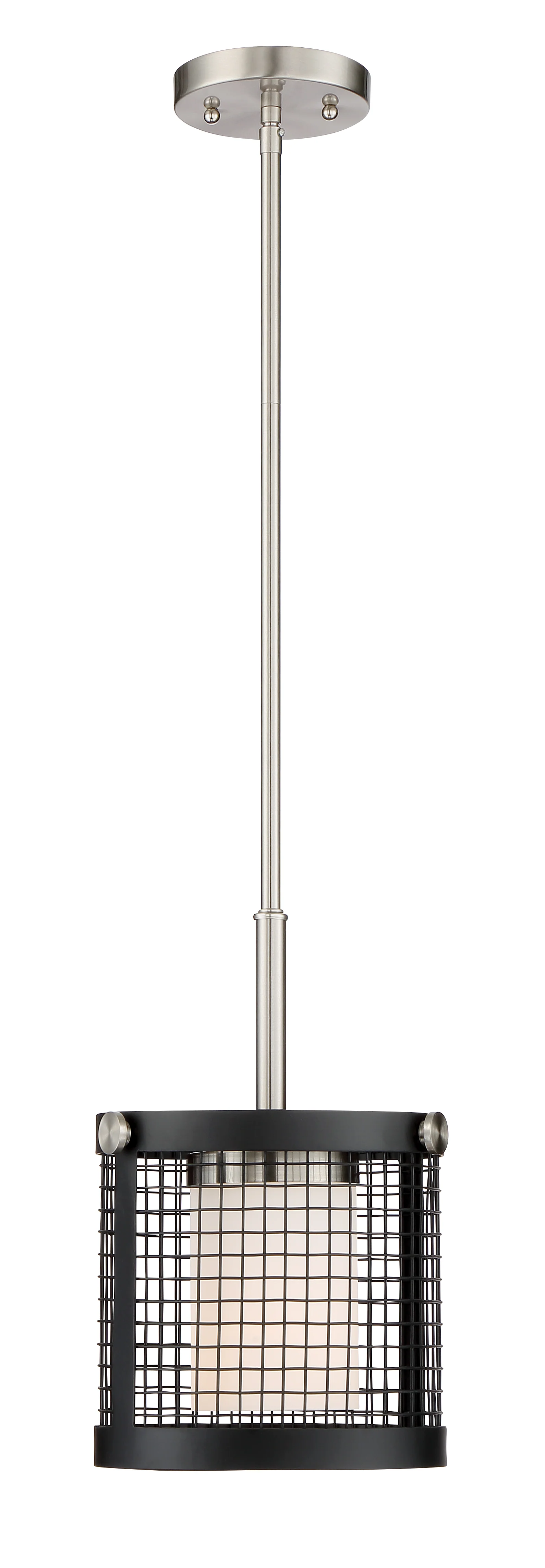 Pratt 1-Light Mini-Pendant Fixture in Black with Brushed Nickel Accents Finish