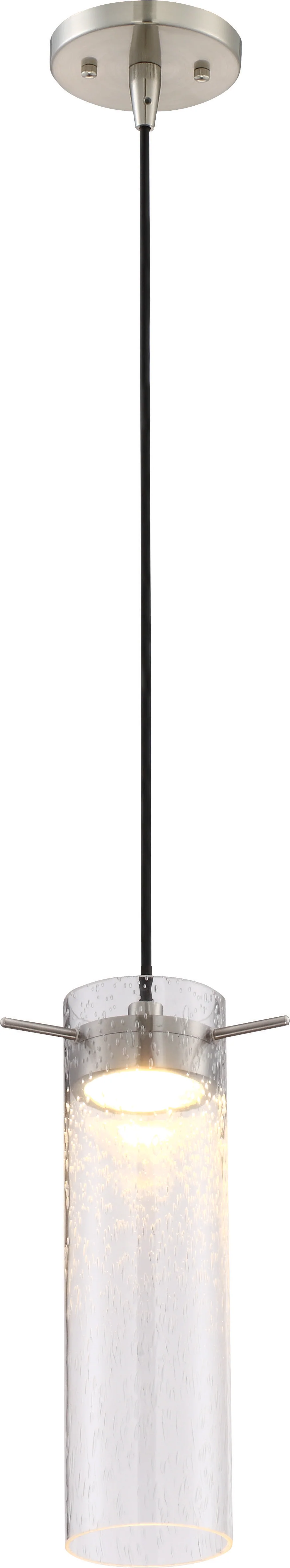 Nuvo Pulse 1-Light LED Mini Pendant w/ Clear Seeded Glass in Brushed Nickel