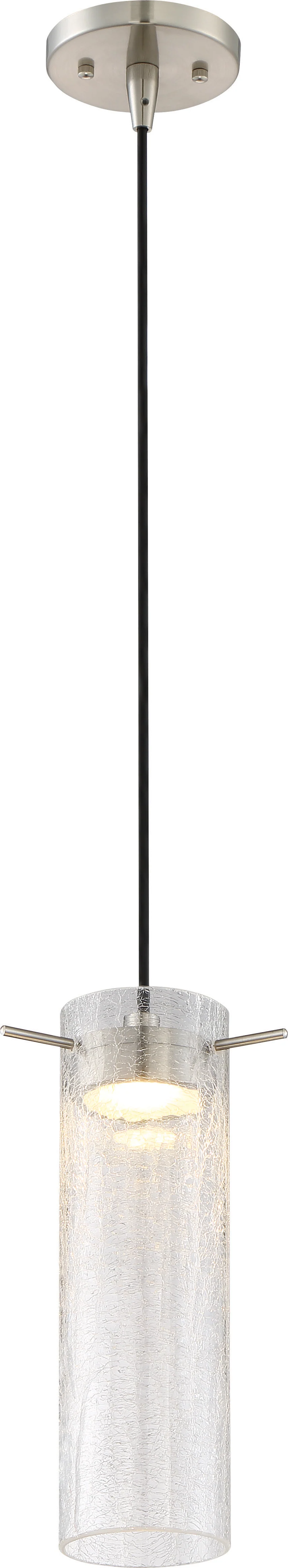 Nuvo Pulse 1-Light LED Mini Pendant w/ Clear Crackle Glass in Brushed Nickel