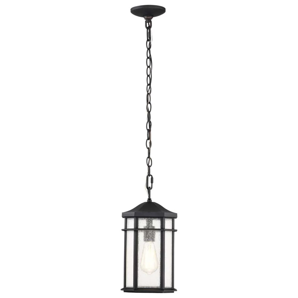 Raiden Outdoor 14.5-in Hanging Light Matte Black Finish w/ Clear Seedy Glass - Image 2