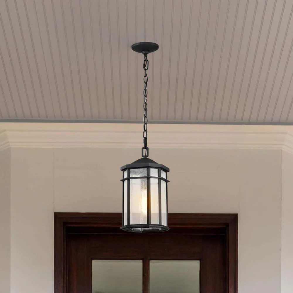 Raiden Outdoor 14.5-in Hanging Light Matte Black Finish w/ Clear Seedy Glass - Image 8